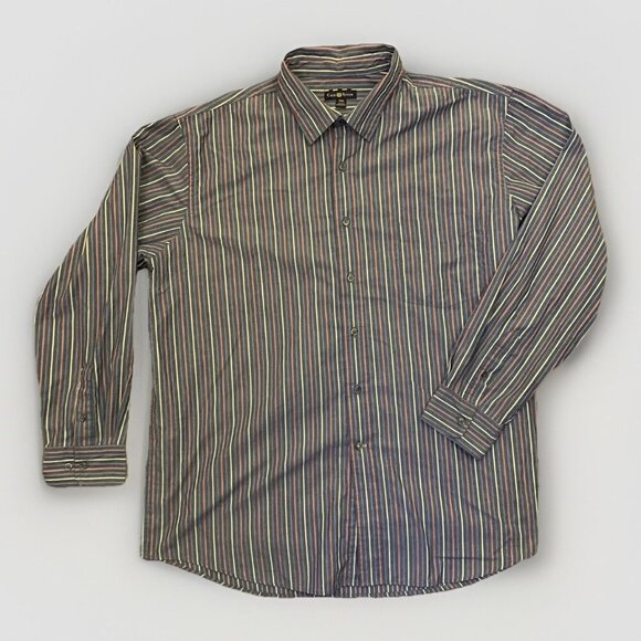 Club Room Men's Button Up Shirt Size XXL Gray Striped Long Sleeves GUC - Picture 1 of 10